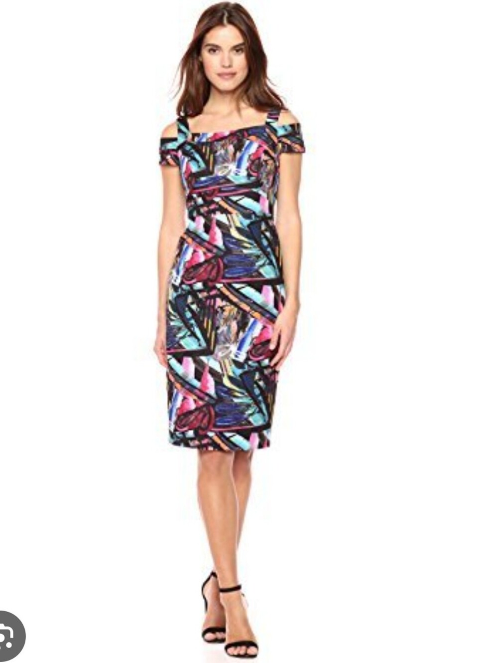 Nicole Miller ✨️ Women's Colorful Abstract Cold Shoulder Midi Dress Size 10
